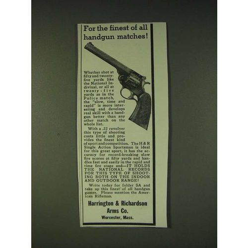 1935 Harrington & Richardson H&R Single Action Sportsman Revolver Ad - Finest
