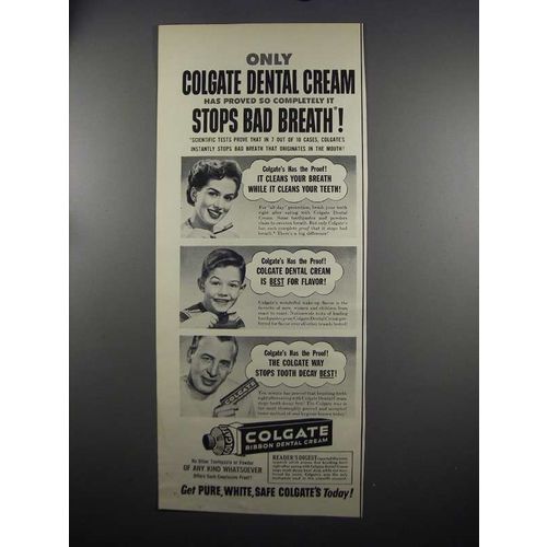 1952 Colgate Ribbon Dental Cream Ad - Stops Bad Breath