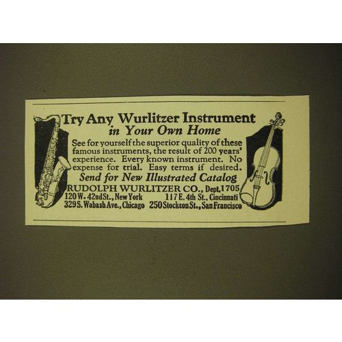 1924 Wurlitzer Instruments Ad - Try any Wurlitzer Instrument in your own home