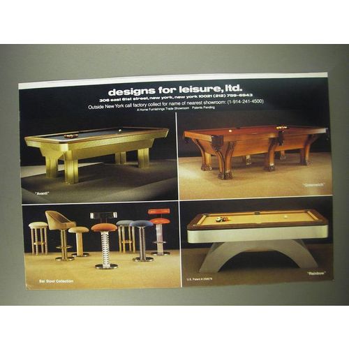 1990 Designs for Leisure, Ltd. Pool Tables Ad - Avanti, Greenwich and Rainbow
