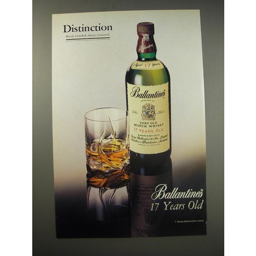 1990 Ballantine's 17 Years Old Scotch Ad - Distinction Rarely awarded