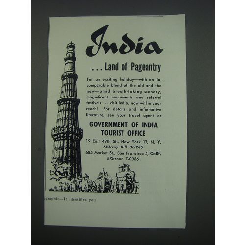 1957 Government of India Tourist Office Ad - India ..Land of Pageantry