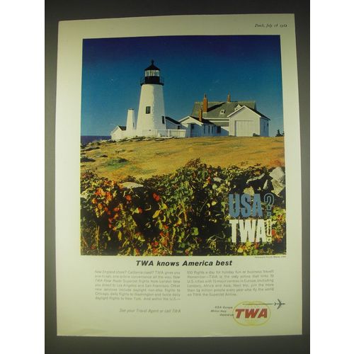 1962 TWA Airline Ad - TWA knows America best - Pemaquid Point Maine