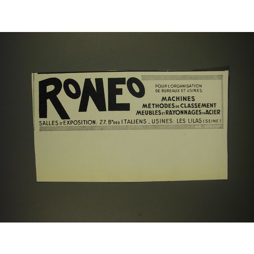 1932 Roneo Office Machines Ad - in French - Roneo pour l'organisation de bureaux