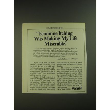 1974 Vagisil Crme Medication Ad - Feminine itching was making my life miserable