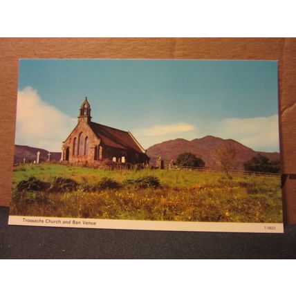 TROSSACHS CHURCH AND BEN VENUE, SCOTLAND unused postcard by e t w Dennis =