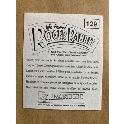 Who Framed Roger Rabbit Sticker # 129 (A) unused 1988 Panini Disney
