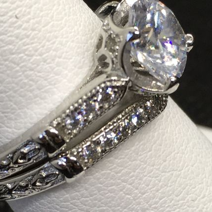 Ring Set Wedding Engagement Moissanite Sterling Silver #211 USA Seller