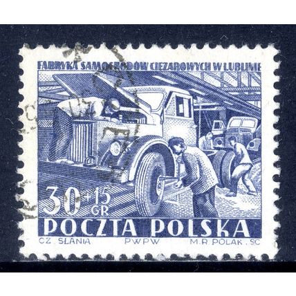 POLAND 1953, Car Industry, Dark Blue, 30 + 15 G, USED