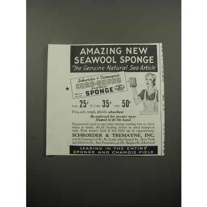 1933 Schroeder & Tremayne Cord-Bound SeaWool Sponge Advertisement