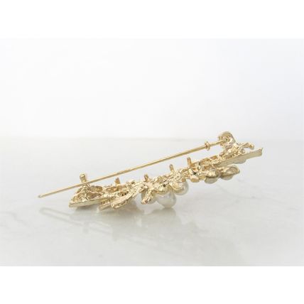 Silver or gold flower bow and leaf pearl crystal hair pin clip barrette
