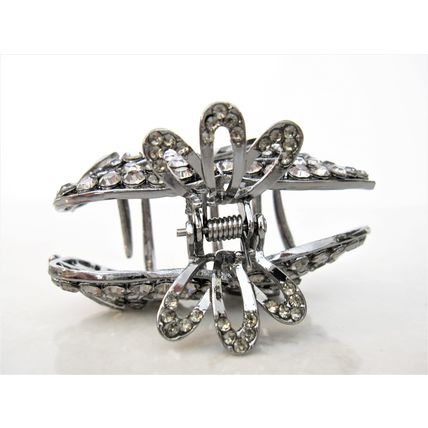 Medium blue or smoke gray crystal leaf metal hair claw clip bridal clip