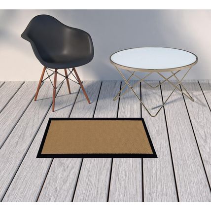 2' x 3' Beige and Black Stain Resistant Indoor Outdoor Area Rug