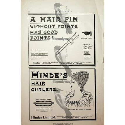 Hinde's Hair Curlers & Hair Pins, Victorian Advert, Book Illustration, 1893