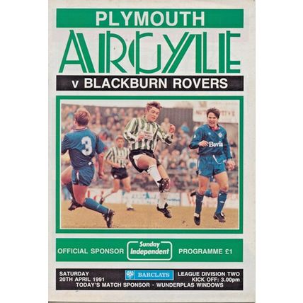 PLYMOUTH ARGYLE v BLACKBURN RVRS LEAGUE DIVISION 2 1991