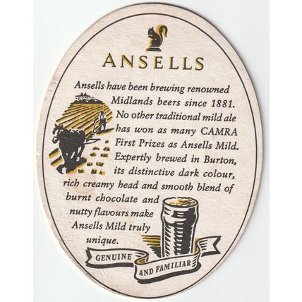 BEER MAT - ANSELLS BREWERY - MILD - (Cat No 189) - (1989)
