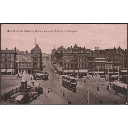 Market Street (Showing Queen Victoria Statue), Nottingham, 1917 - Valentine's PC
