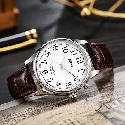 White Electro-Luminescent (Indiglo) Light Up Face Brown Leather Strap Watch