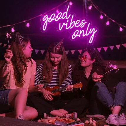 Good Vibes Only Neon Signs for Wall Decor, Pink Neon Sign for Bedroom, Good Vibe