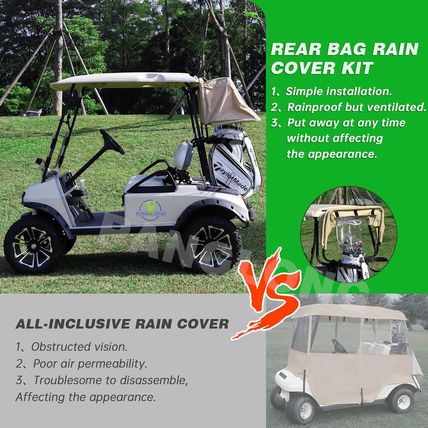 Universal Golf Cart Rear Bag Rain Cover with Bracket Kit (Beige), Suitable for C