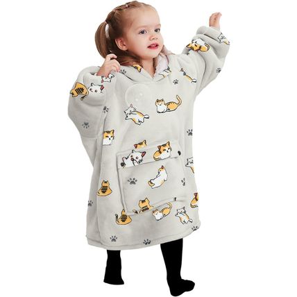 KFUBUO Wearable Blanket Hoodie for Kids Toddlers Sherpa Blanket Sweatshirt with