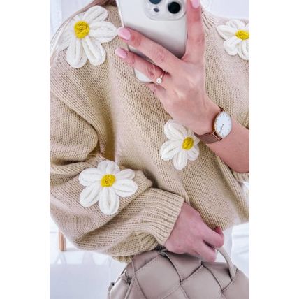 Parchment Floral Crochet Chunky Knit Sweater