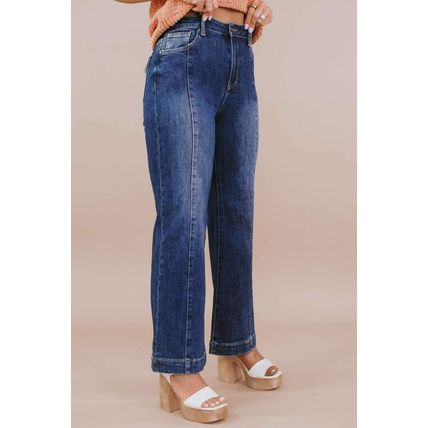 Navy Blue Plus Size Seamed Wide Leg High Waist Jeans