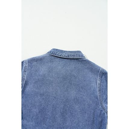 Dusk Blue Chest Pocket Front Buttoned Folded Edge Denim Short Sleeve Romper