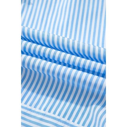 Sky Blue Stripe Contrast Collar Patchwork Hidden Button Short Sleeve Summer Shir