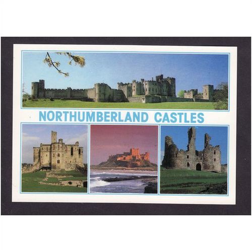 NORTHUMBERLAND POST CARD - NORTHUMBERLAND CASTLES MULTI VIEW COLOURED UNUSED