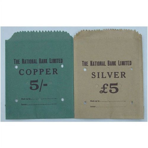 THE NATIONAL BANK LIMITED COIN BAGS PAPER £5 & 5/-