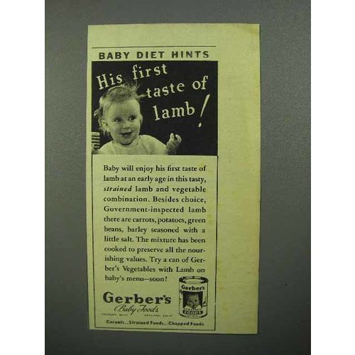 1944 Gerber's Baby Food Vegetables With Lamb Ad