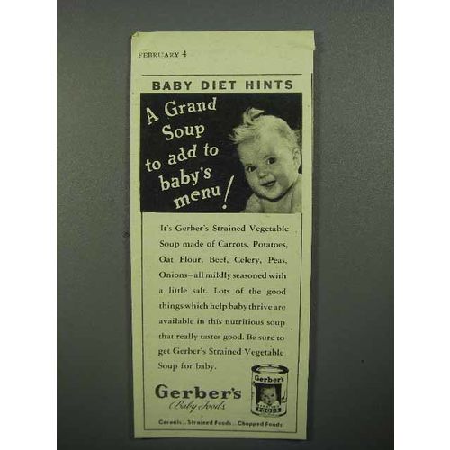 1944 Gerber's Strained Vegetable Soup Baby Food Ad