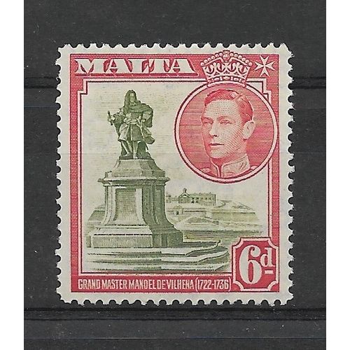 Malta.SG225 6d Statue of Manoel de Vilhena (Olive-Green and Scarlet).MM.Sept18