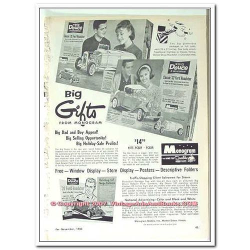 MONOGRAM MODELS INC 1963 classic 32 ford roadster big gifts vintage ad