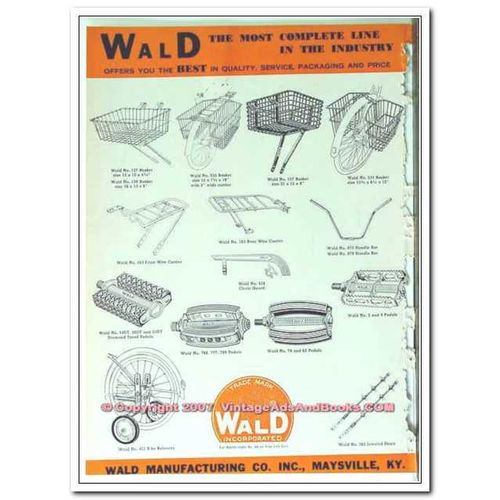 WALD MFG COMPANY 1963 bike basket carriers pedals vintage ad