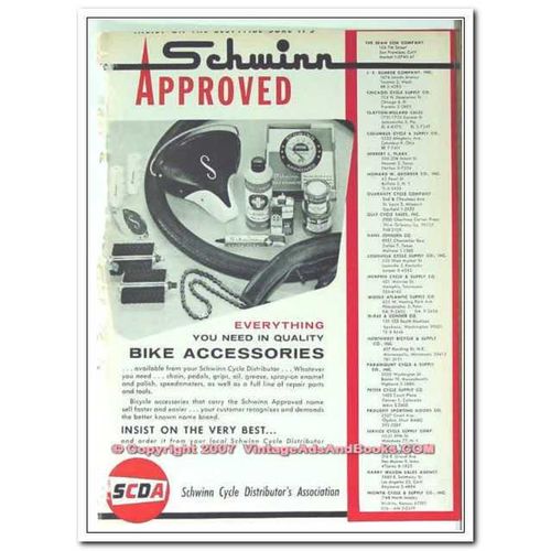 SCHWINN CYCLE DISTRIBUTORS ASSOC 1963 bike accessories vintage ad