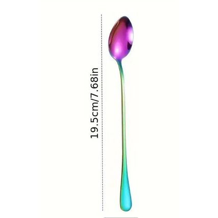 12 Piece Set Elegant Multicolored Stainless Steel Iced Tea Spoon, 7.68" Long