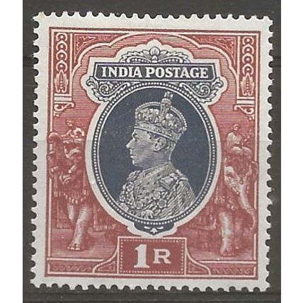 India 1937 SG259 1 Rupee Grey & Brown Mounted Mint