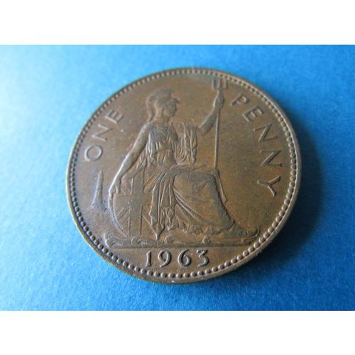 1963 QUEEN ELIZABETH II ONE PENNY - COIN - 4 FREE POST. AD