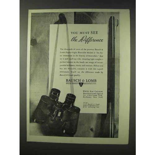 1947 Bausch & Lomb Binocular Ad - See The Difference