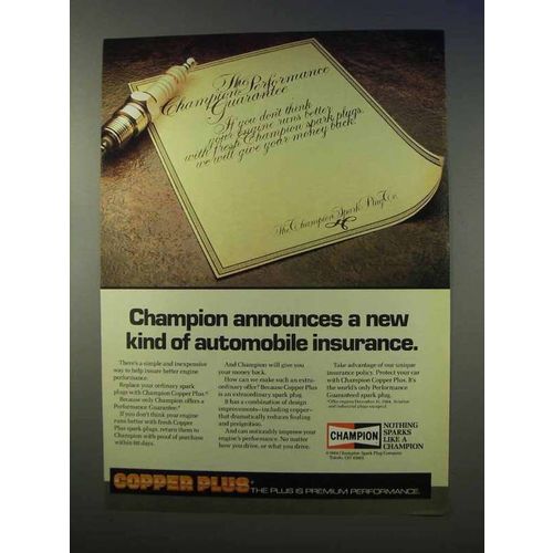1984 Champion Copper Plus Spark Plugs Ad - Insurance
