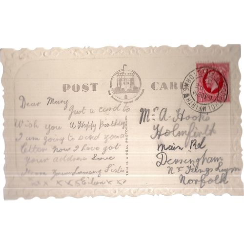 TO MY DEAR SISTER, WISH YOU A HAPPY BIRTHDAY .. used vintage postcard 1935 pm.