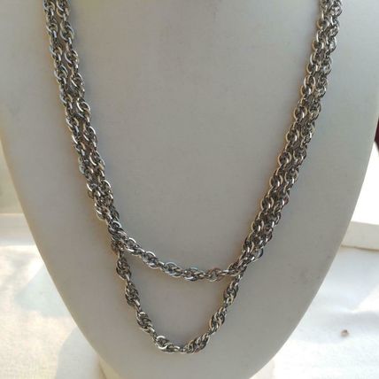 Silver Singapore Chain Necklace Interlocking Single Strand Necklace Long 54"
