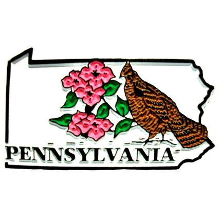 Pennsylvania State Outline with Ruffed Grouse and Flowers Fridge Magnet