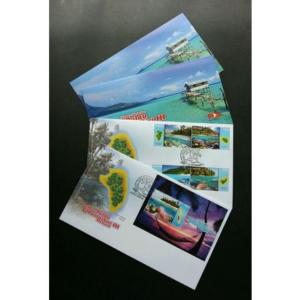 Malaysia Islands & Beaches III 2015 Coral Reef Turtle Map Sunset Fish (FDC pair)