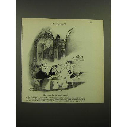 1968 The Oak Room at the Plaza Hotel Advertisement - cartoon by Richard Oldden