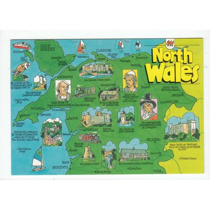 North Wales Map Postcard John Hinde 2WS 435