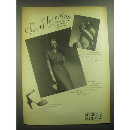 1945 Bergdorf Goodman Advertisement - Basket Bonnet, Dress and Delman Shoes