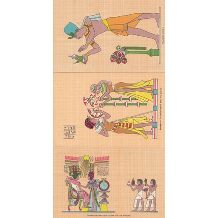 Tutankhamen Throne Mural 3x Old Egyptian Postcard s